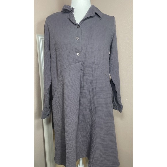 Joan Rivers Dresses & Skirts - Joan Rivers Gray Gauze Cotton Tunic Dress Button Front Small Petite SP